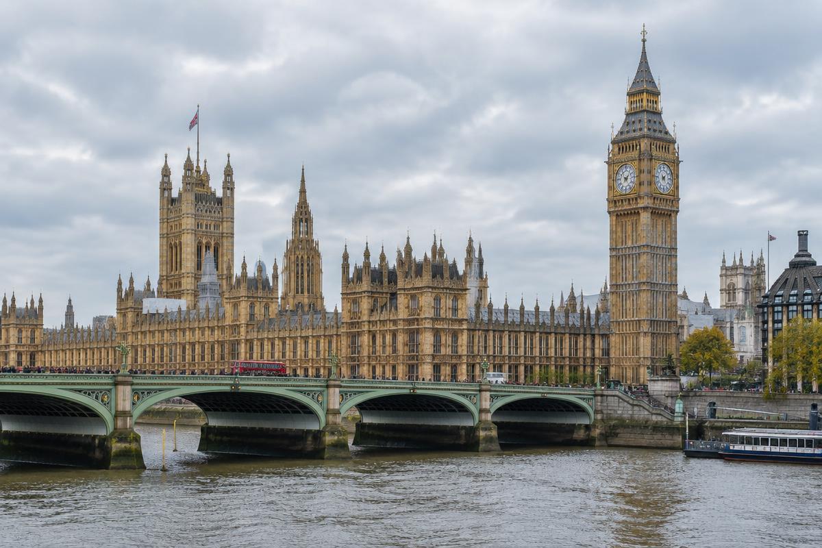 Houses of Parliament and Big Ben beside the River Thames in London